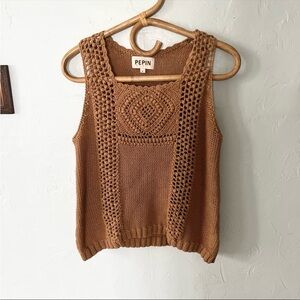 Anthropologie Pepin Sleeveless Crochet Knit Top Sweater Vest Boho Chic Small